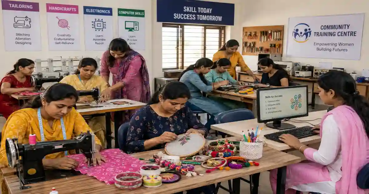 Women learning practical skills through community training
