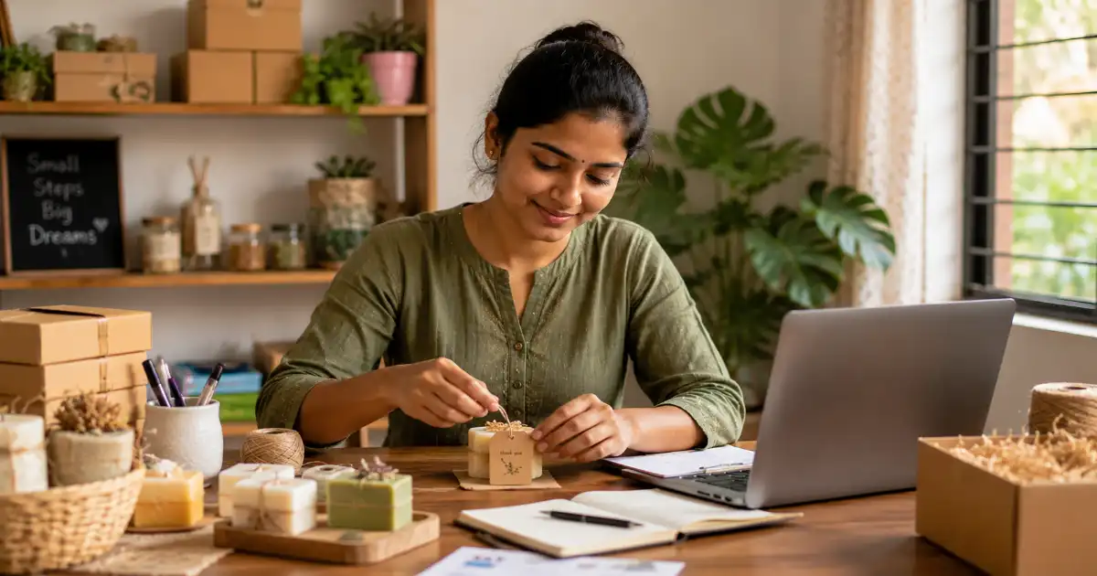 Woman working independently to build an income