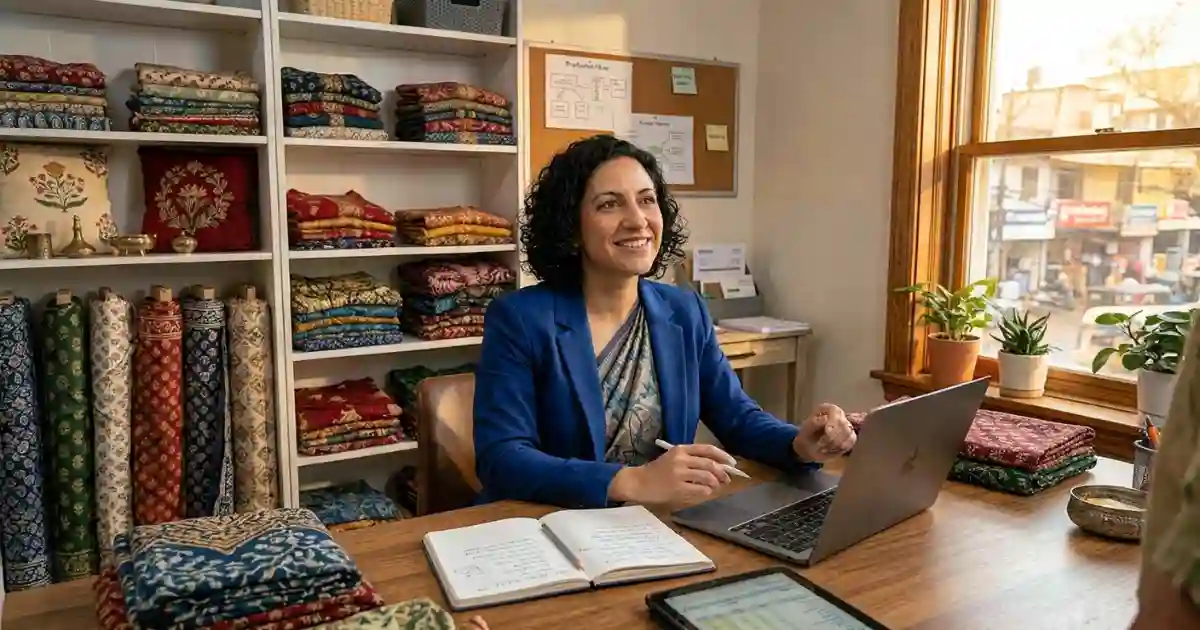 Woman entrepreneur managing her small business in India